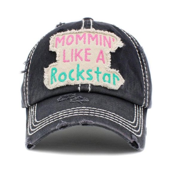 Accessories - DISTRESSED BLACK 'MOMMIN' LIKE A ROCKSTAR' CAP Brand New